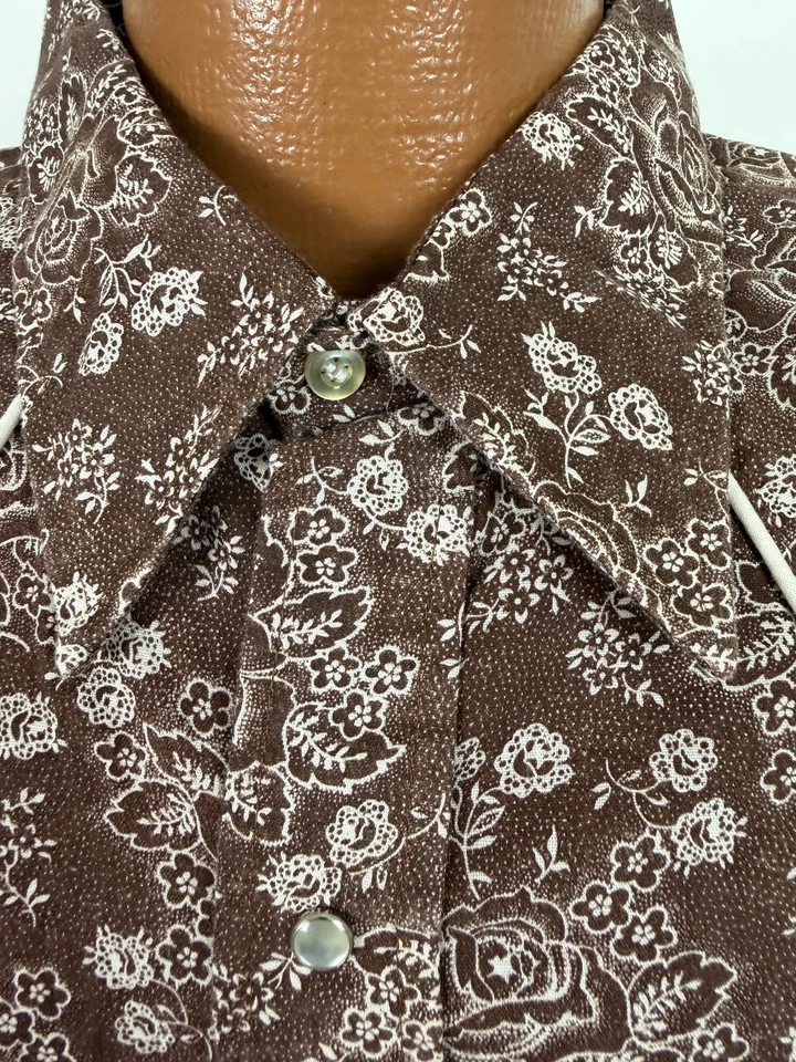 Camisa Western Vintage Años 80 Floral Hombres XL Ajustada Calce Cónico Perla Snap Disco Vaquero Foto 4 de 4