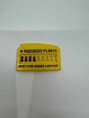 Vintage 4x Ronson Flints in Ronson ''Nine-Flinter'' Yellow Case Made in USA