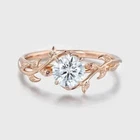 2Ct Round Cut Real Moissanite Flower Leaf Engagement Ring 14k Rose Gold Plated
