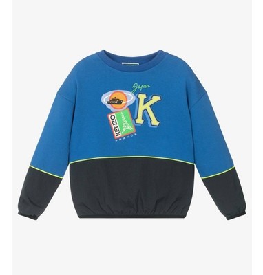 KENZO KIDS BOYS BLUE COTTON LOGO Appliqué Tokyo Sweatshirt size 8