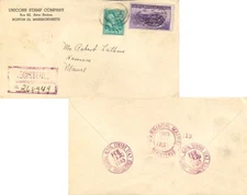 Massachusetts Boston (Astor Sta.) Registered 1945 violet double ring cds  3c Cor