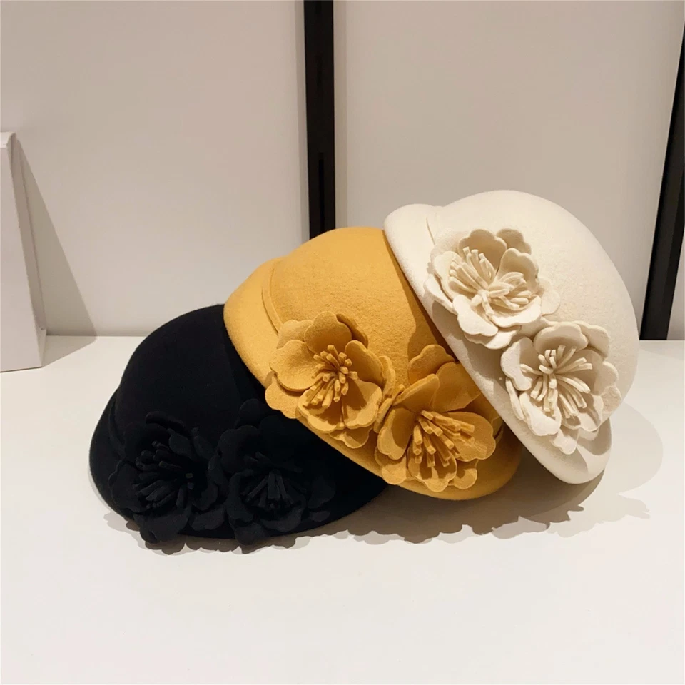 100 % lana fieltro boinas fascinador sombreros para mujer dama iglesia formal té fiesta sombrero Foto 2 de 4