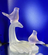 Vintage Crowning Touch Love Bird Figurine Frosted White Base w/Frosted Pink Bird