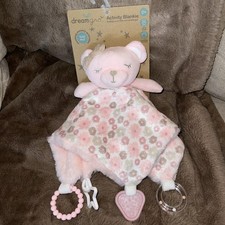 Dreamgro Pink Bear Activity Blankie Lovey Plush Security Blanket Rattle Teether