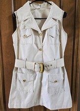 SALE! womens VINTAGE 1970’s beige Button Up DRESS w/ BELT & Pockets, Size 13