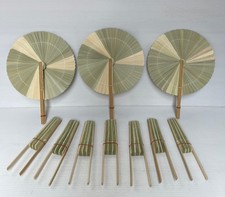 Vintage Thai Handmade Natural Hand Fan Blowing Palm Leaf Folding Pocket 10 pcs