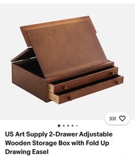 US Art Supply 2-Drawer Adjustable Wooden Storage Box with Fold Up Drawing Easel