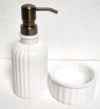 Fluted Milk Glass Soap Pump & Trinket Dish - Hearth & Hand with Magnolia