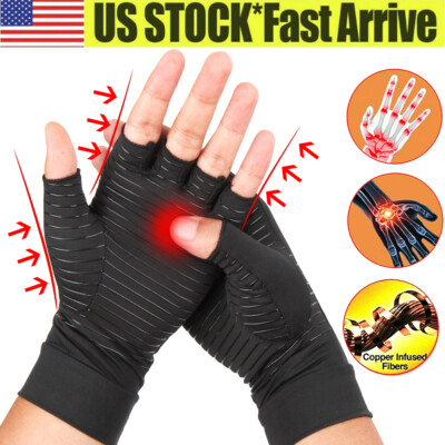 #ad Copper Fiber Pressure Glove Half Knuckle Anti Arthritic Non Slip Pain Relief $8.29