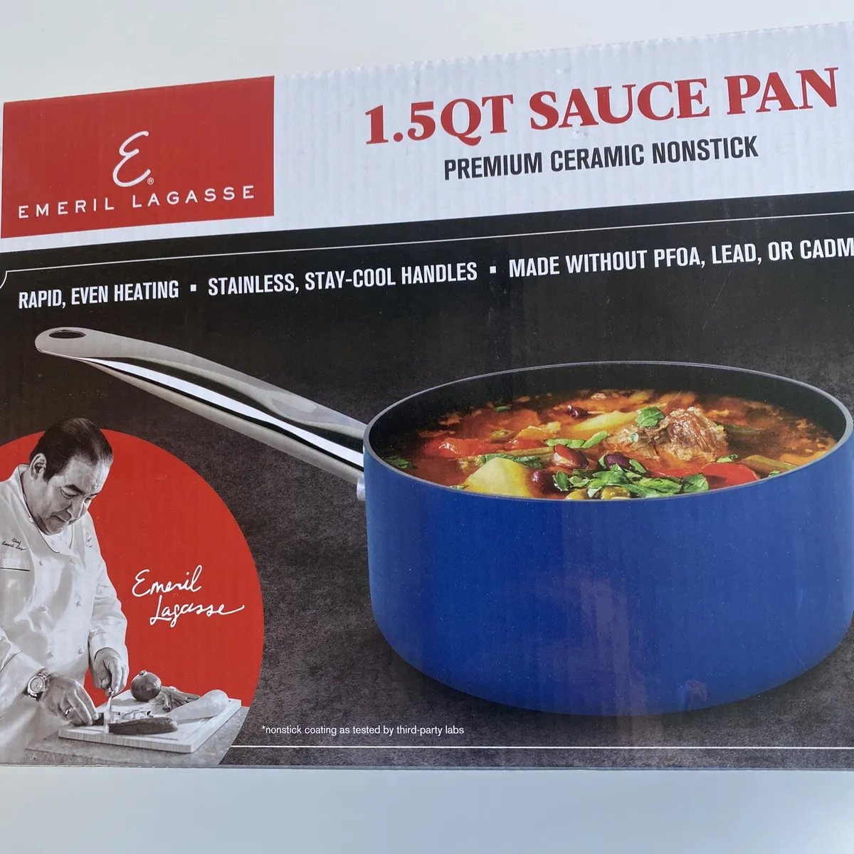 Emeril Lagasse Premium Ceramic Nonstick Blue Cookware 1.5 QT Sauce Pan With  Lid