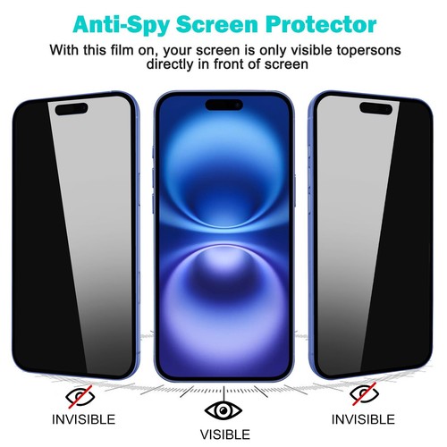 3+3 Glass Privacy Screen Protector Camera Lens Protector for iPhone 16 Plus 6.7" - Picture 5 of 7