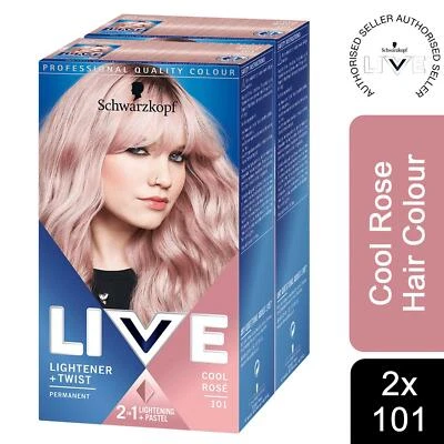 2x Schwarzkopf Live Cool Rose 101 Permanent 2 in 1 Lightner + Twist Hair Dye