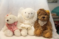 Lot Of 3 Plush Bears Toys Dolls - older, all in good shape - see pictures