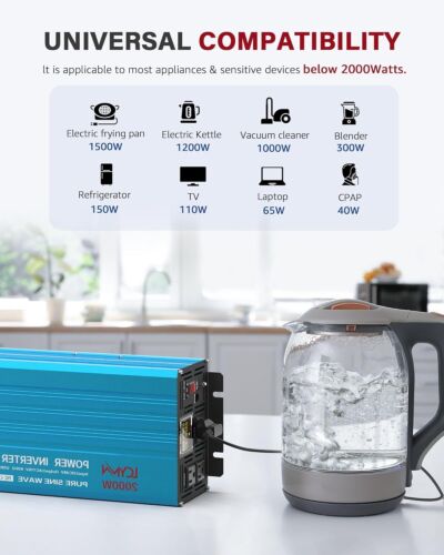 2000Watt Inverter PureSineWave DC 12V to 110V AC Power Inverters 3 outlet - Picture 6 of 7