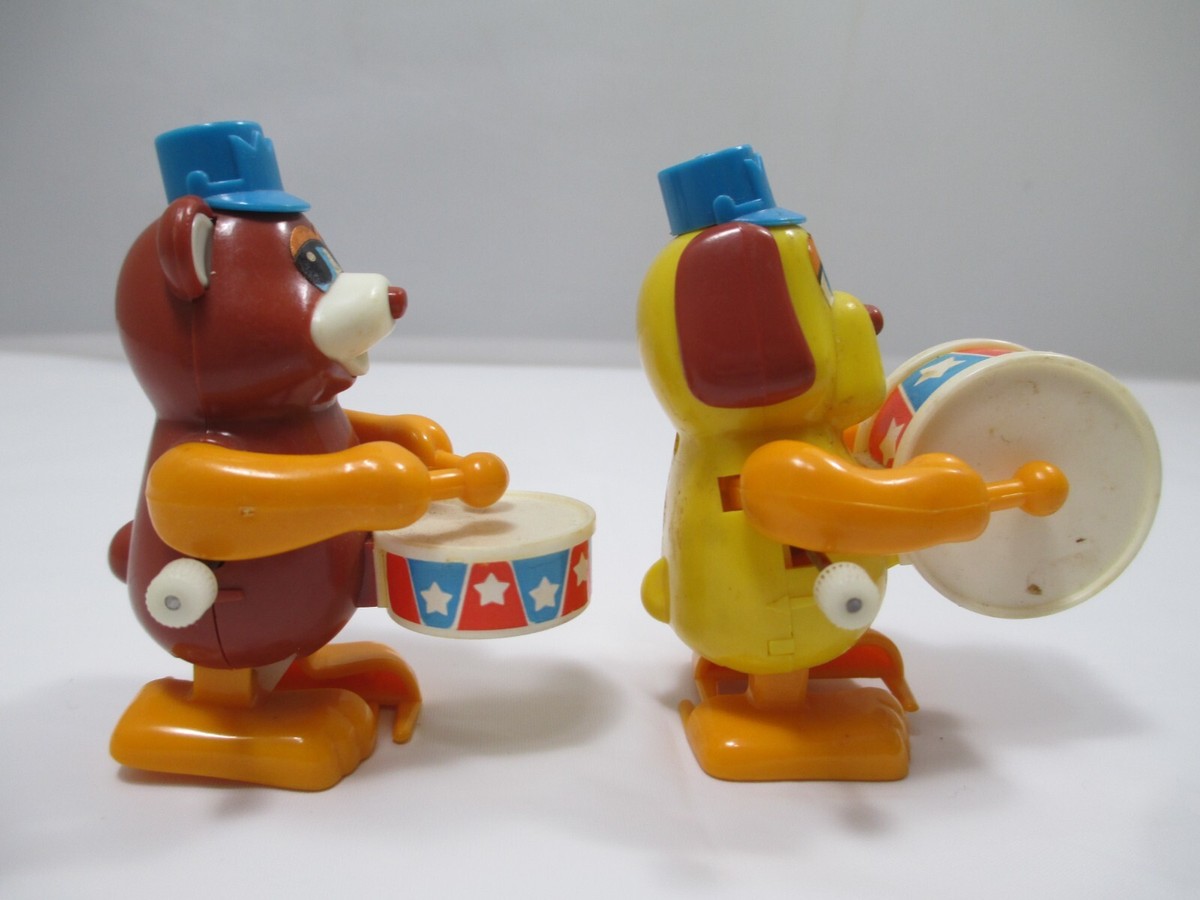 Vintage TOMY Wind Up Toys Marching Band Bear & Dog Drummers | eBay