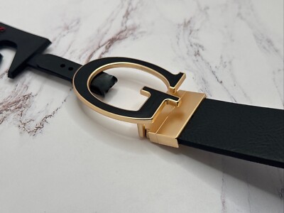 Belt Guess Men S M L XL Black Gold Buckle Reversible 11GO020028 MSRP $49.50 New