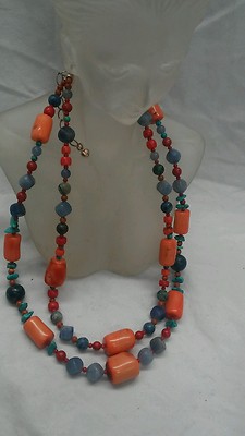  Jay King DTR mine find salmon red coral turquoise lapis 2 strands necklace 