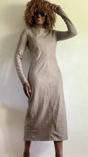 ZARA BROWN BEIGE MIX WOOL BLEND LONG SLEEVES DRESS SIZE: L OFFICE WORK OCCASION
