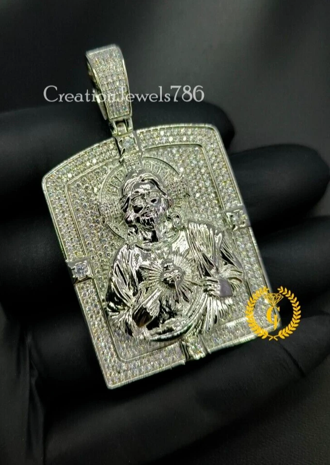 Colgante Test Passer Moissanita Señor Jesús Brillo Enmarcado Acrílico Hombres Plata 925 Foto 3 de 4