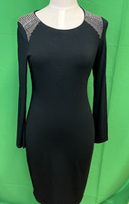 NEW Vince Camuto BLACK Dress Size Small Beaded Shoulders Long Sleeves