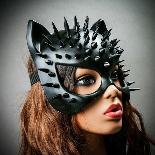 Women Black Spike CAT Face Party Eye Mask For Masquerade Ball Costume Party - Picture 7 of 9