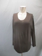 NWOT NORM THOMPSON Size XL Womens Brown Silk Long Sleeve Stretch Knit Top 716