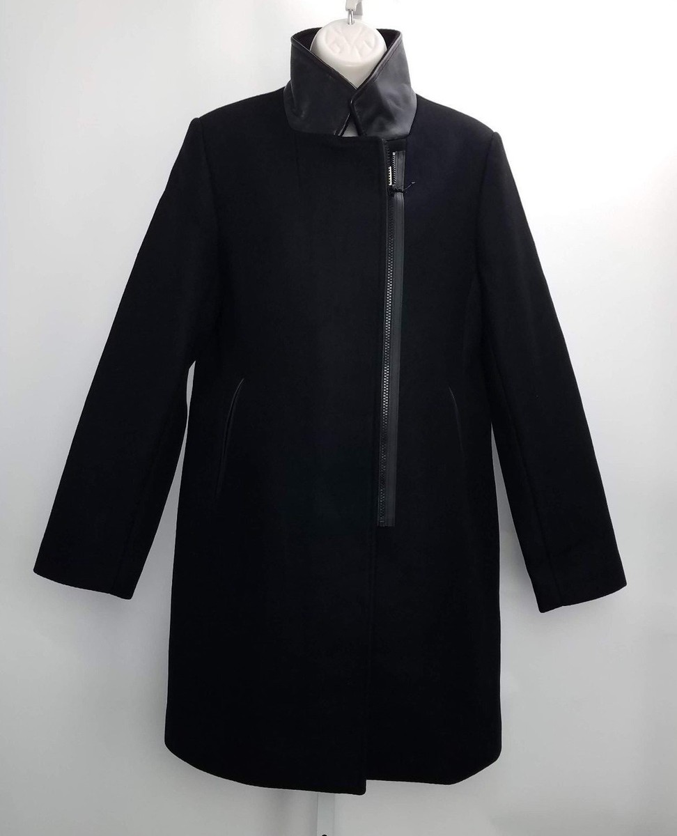 Trina Turk Womens Trench Coat Wool Full Zip Sz Black