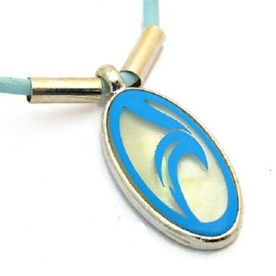 Surfer Blue Wave Jade Oval Swirl Design Pendant with Mother of Pearl by KAHUNA