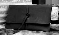 file Folder pocket cow Leather Messenger bag Briefcase laptop Pouch black 040