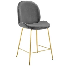 Modway Scoop Gold Stainless Steel Leg Velvet Counter Stool, Gray -EEI-3549-GRY