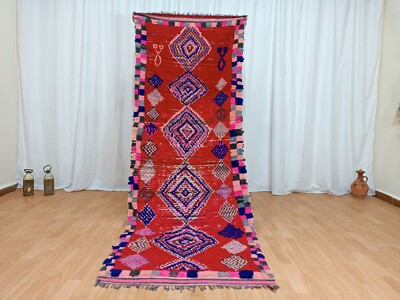 Berber Moroccan Home Decor Carpet 3' x 8'2'' Vintage Handmade Red Blue Rug