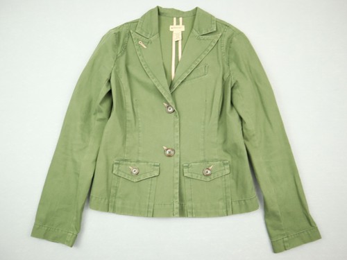 Elevenses Jacket Women 2 Green Solid Button Up Anthro Blazer Pockets Collar