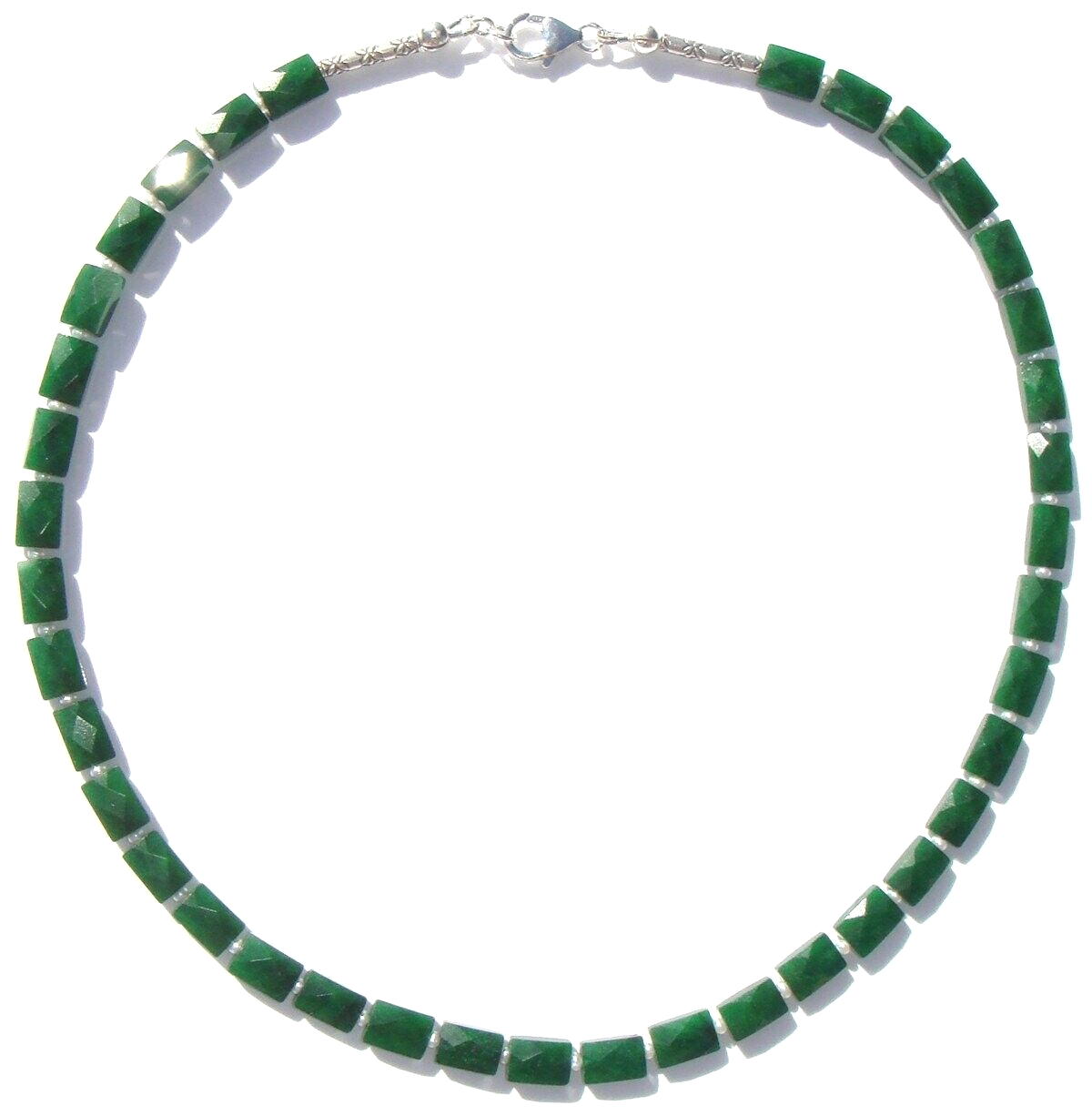 Dark Green Taiwan Jade Gemstone and Pearl Necklace