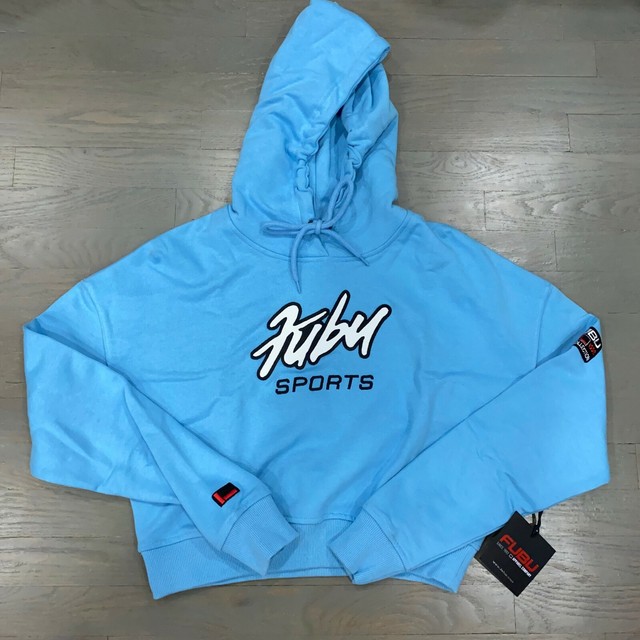 New Fubu Blue Sports Cropped Long Sleeve Pullover Hoodie Women's Size S Retro | eBay