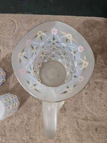 RARE ANTIQUE VICTORIAN FROSTED GLASS ENAMELED PITCHER & TUMBLERS MOSER?  AMAZING - Picture 12 of 12