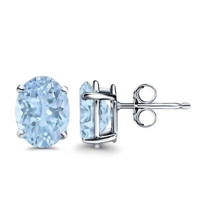 2.50 ct. Oval Aquamarine Basket Set Stud Earrings - 14k White Gold plated Silver
