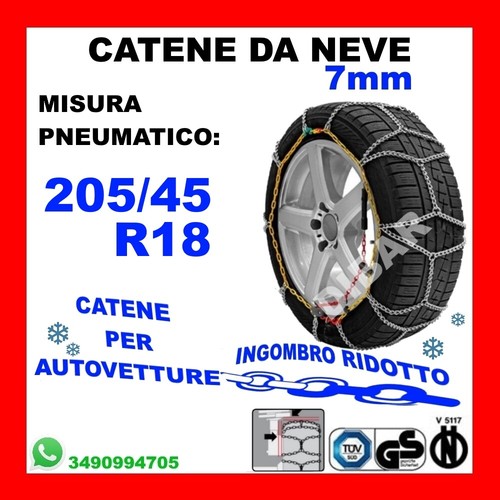 Catene da Neve Auto Omologate 7mm Ingombro Ridotto Misura 205/45 R18 - Lfsl7-100