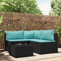 Garten-Lounge-Set 4-Teilig Polyrattan Schwarz Mit Kissen Terrasse Balkon