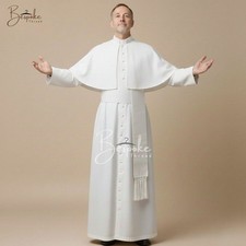 White Priest Cassock Pellegrina Cape White Trim Clergy Robe Catholic Vestment
