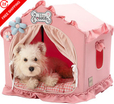 Jiupety Indoor Dog House with Frame,Cute Medium  17"    , Pink