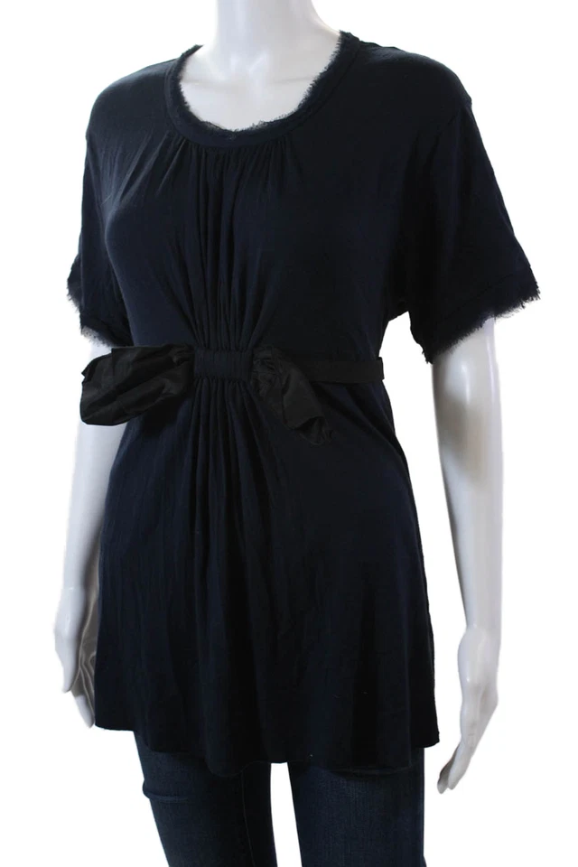 Blusa Top Lanvin Mujer Manga Corta Cuello Redondo Lazo Acento Elastizada Azul Talla M Foto 2 de 4