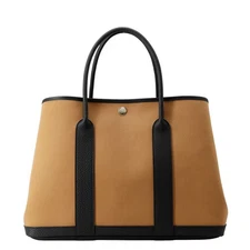 HERMES Garden Party Size PM Toile H/Negonda Leather Dune/Etoupe/Black