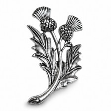 Scottish Thistle Brooch Double Pewter Celtic Kilt Pin Highland Gift 53mm