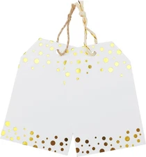 jijAcraft 100Pcs Gift Tags with String, Foil Gold Dots Blank Tags, 3.3x2.2Inch W
