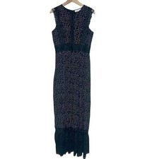 Adelyn Rae Maxi Dress M Black Polka Dot Lace Trim Ruffle Hem Sleeveless Sheath