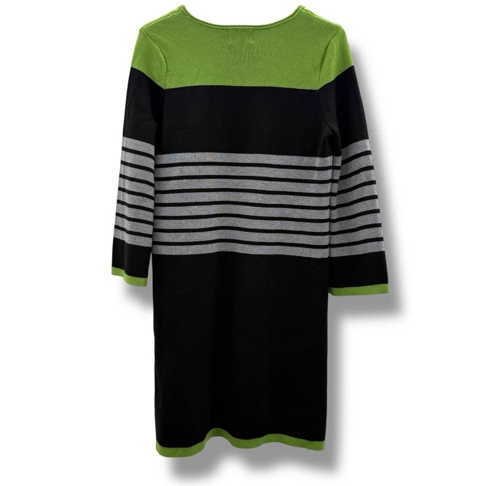 Vestido suéter tejido a rayas Eliza J para mujer talla mediana verde negro bolsillos Foto 2 de 4