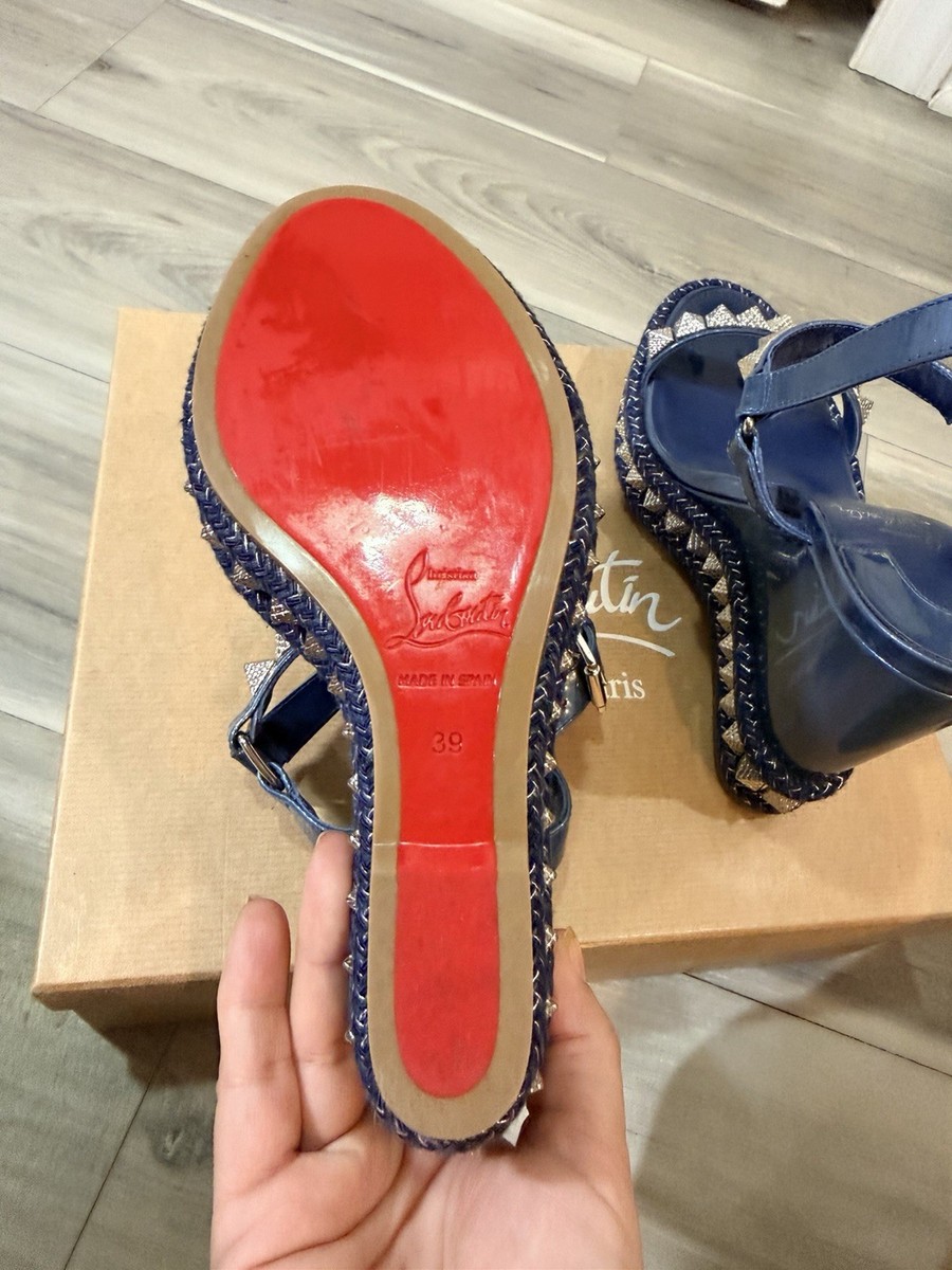 CHRISTIAN LOUBOUTIN Pyraclou Patent Leather Studded Spike Wedge