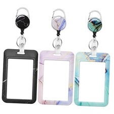 3 Pack Heavy Duty Badge Holder with Retractable Reel, ID Name Tag 3 Pcs Marble