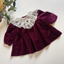 Vintage Bonnie Jean USA Union Made Velvet Lace Collar Dress  12m