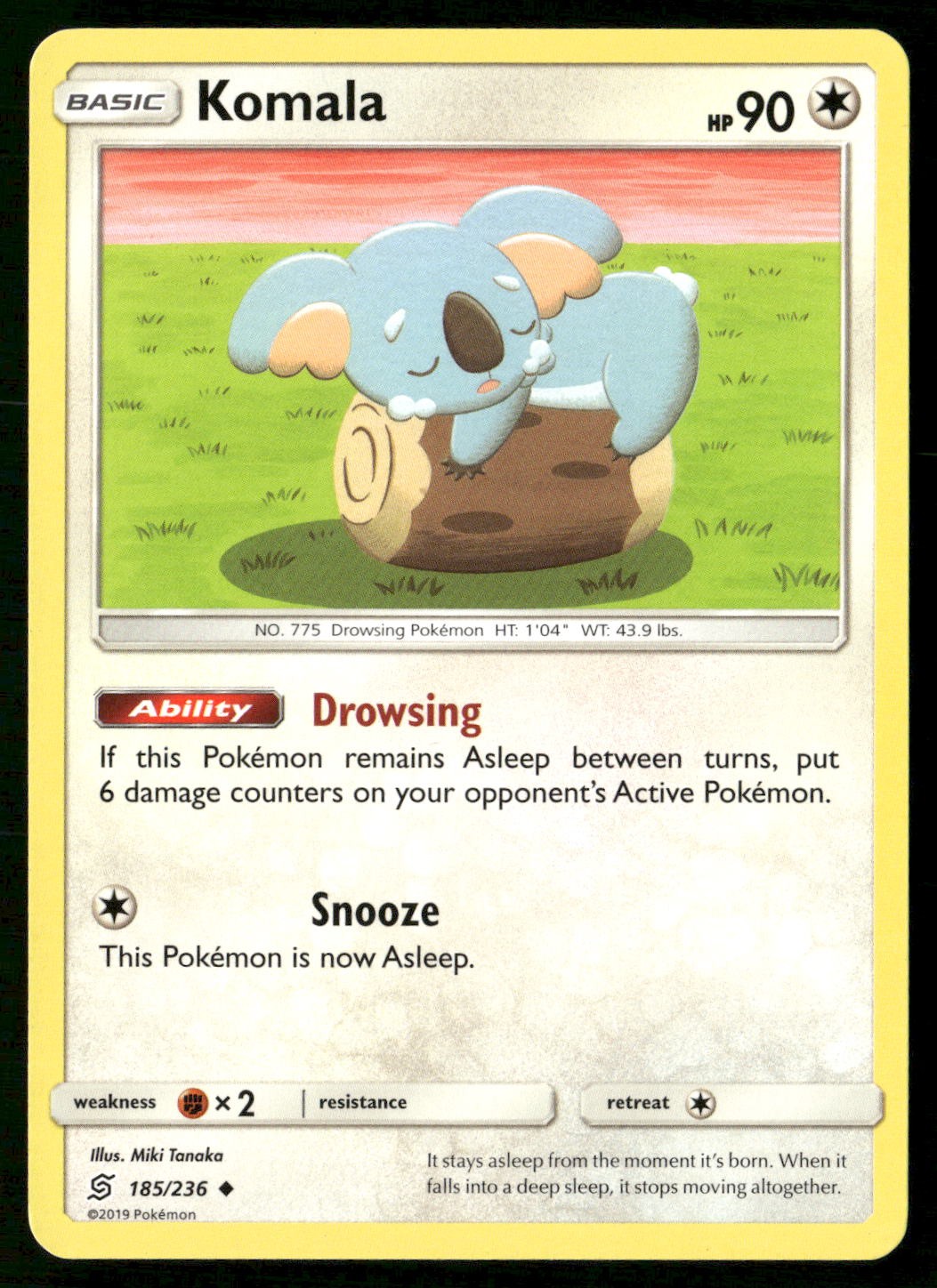 Komala 185/236 Uncommon Unified Minds Pokemon Lightly Played